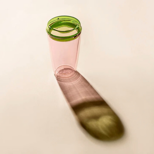 Maho glass cuddle cup in pink with green lid