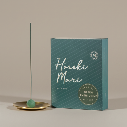 Maho incense in a green stone sphere and brass dish