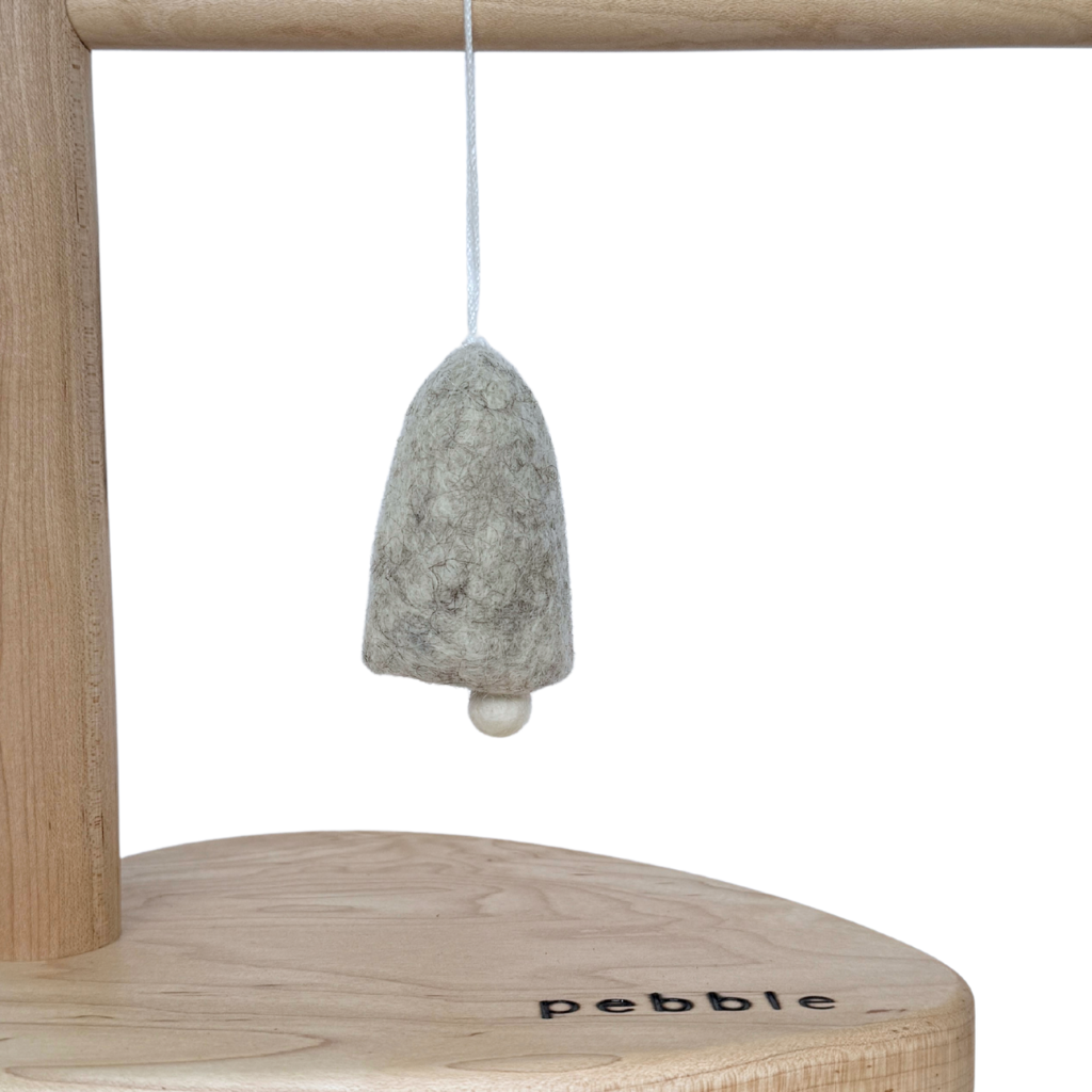 Earthy marbled beige felt bell ornament with white clapper and cotton hanging string- Pebble Studio festive decor