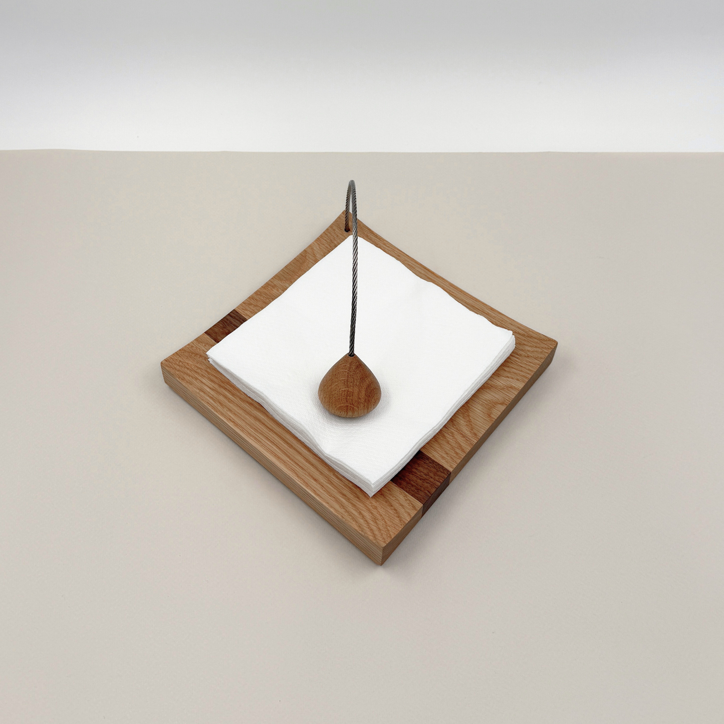 Kirkham wooden napkin holder handcrafted from solid oak and walnut for kitchen and dining table