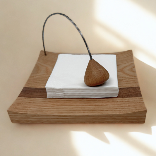 Kirkham wooden napkin holder handcrafted from solid oak and walnut for kitchen and dining table