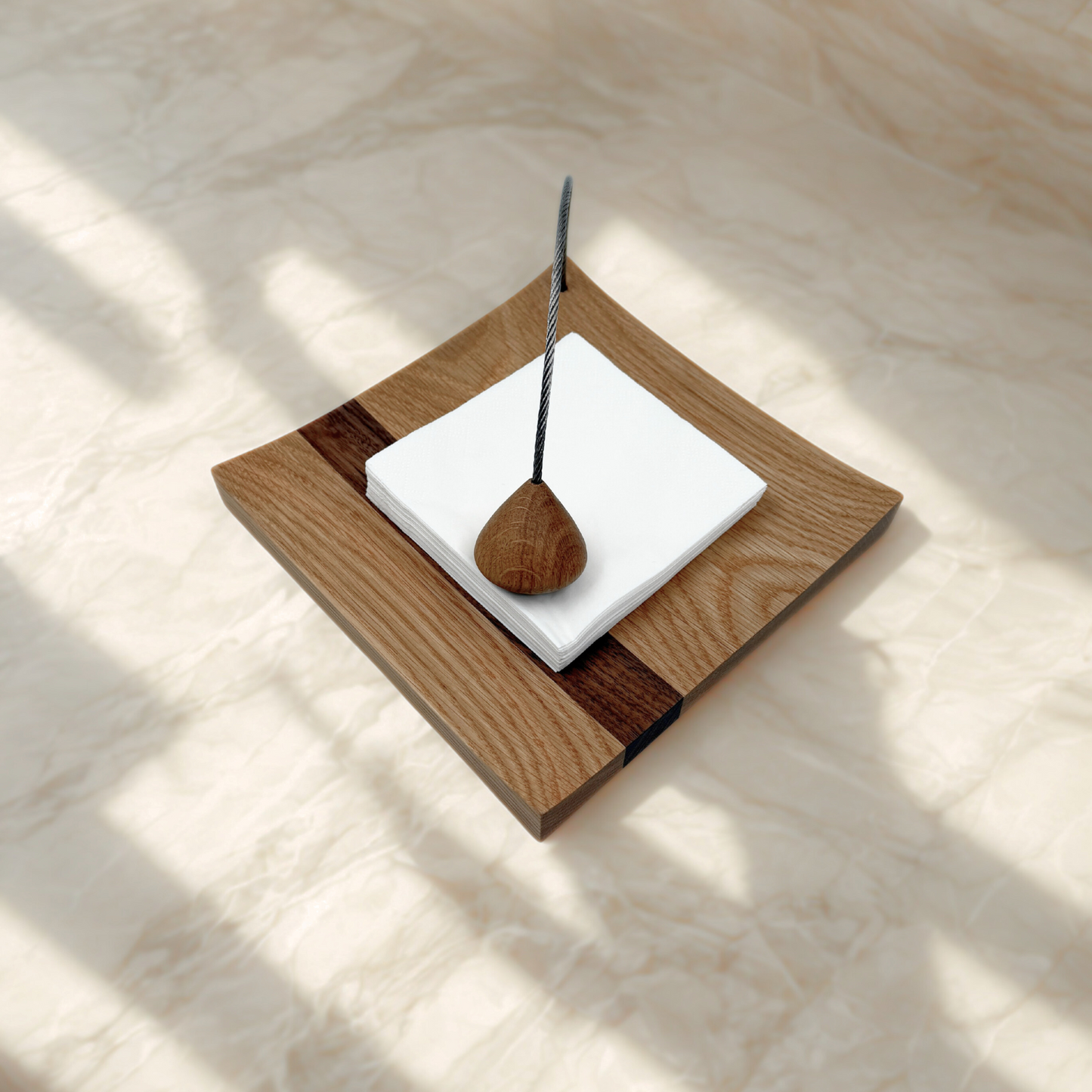 Kirkham wooden napkin holder handcrafted from solid oak and walnut for kitchen and dining table