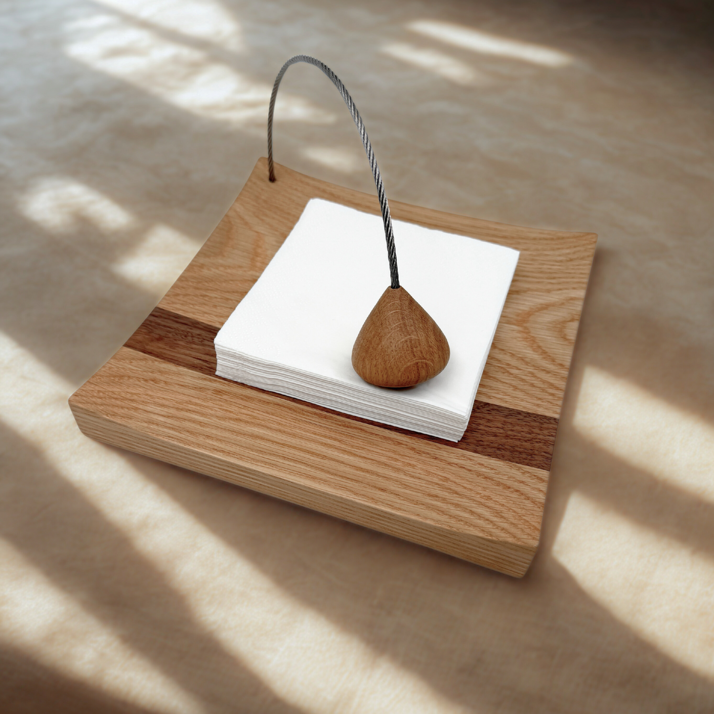Kirkham wooden napkin holder handcrafted from solid oak and walnut for kitchen and dining table