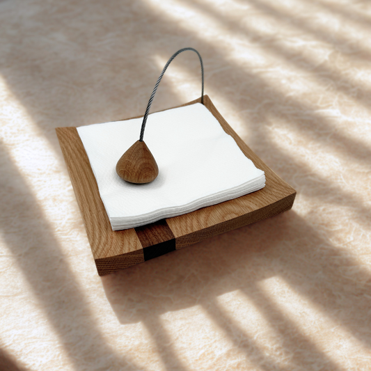 Kirkham wooden napkin holder handcrafted from solid oak and walnut for kitchen and dining table