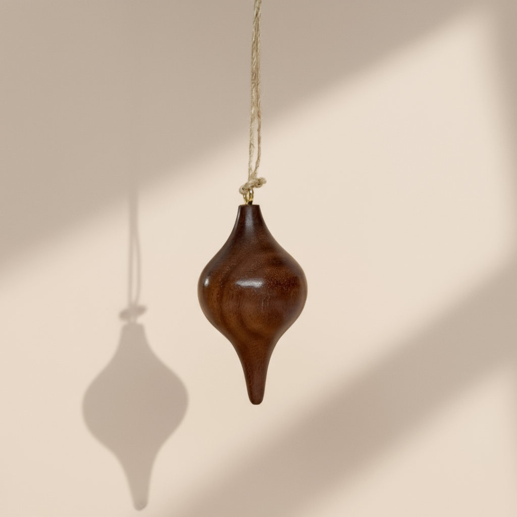 Hand turned Christmas ornament in Walnut wood. Made in Australia and designed for slow living