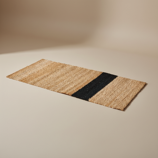 Doormat with a black stripe on a beige background