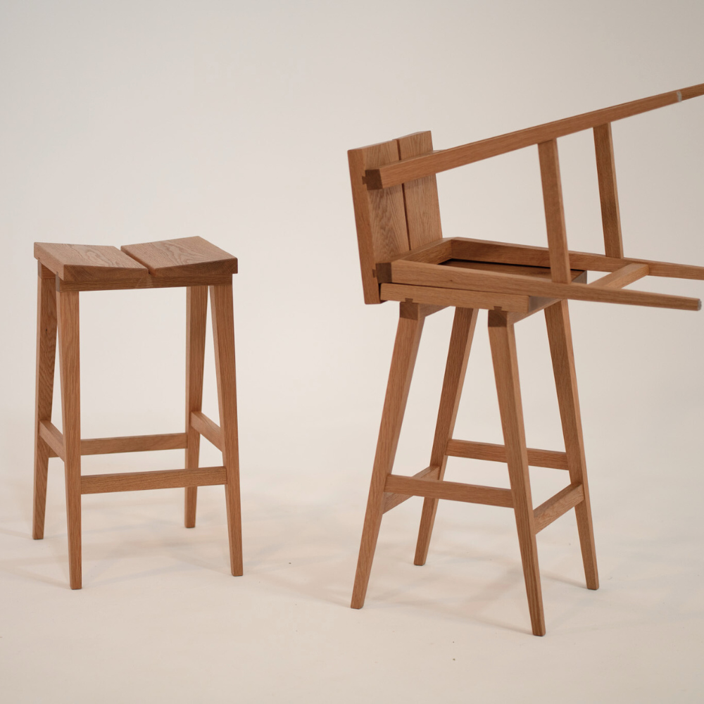 3 Macaria Bar Stools in Oak. Designed by Pebble Studio and Australian made.