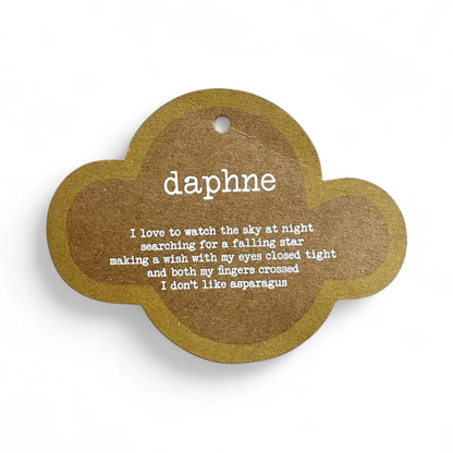 Decorative tag with text on a white background