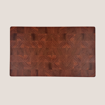 Shot of end grain chopping board in Cherry wood from the top
