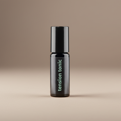 Bottle of 'tension tonic' on a beige background