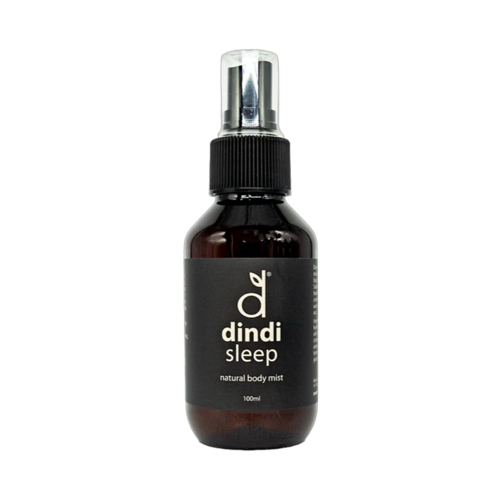 Bottle of dindi sleep natural body mist on a white background