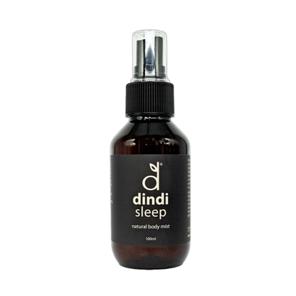 Bottle of dindi sleep natural body mist on a white background