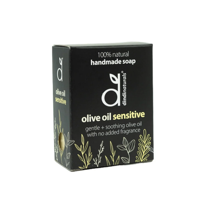 Box of Dindi Naturals olive oil sensitive soap on a white background