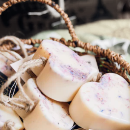 Dindi Naturals scented wax hearts in a basket