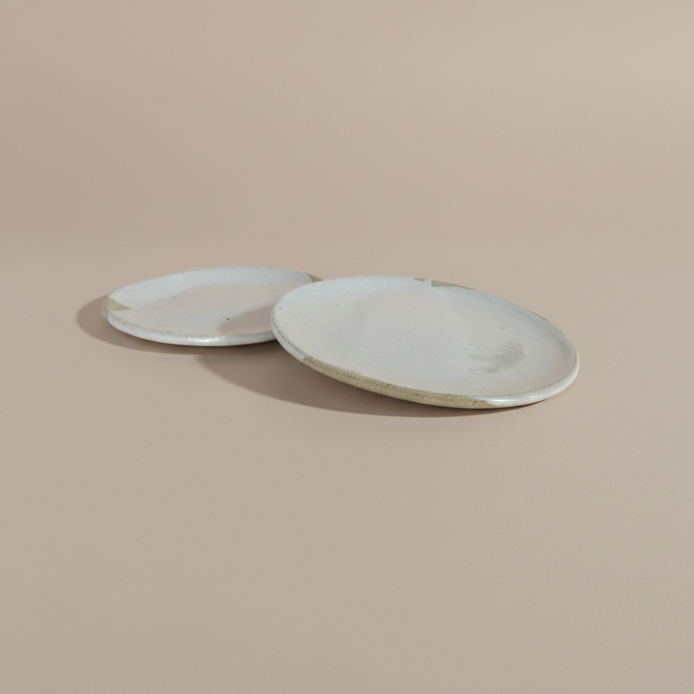 Two ceramic plates on a beige background