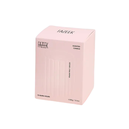 Pink box holding a Fazeek Wave Candle with Vetiver and Pink Pepper scent on a white background