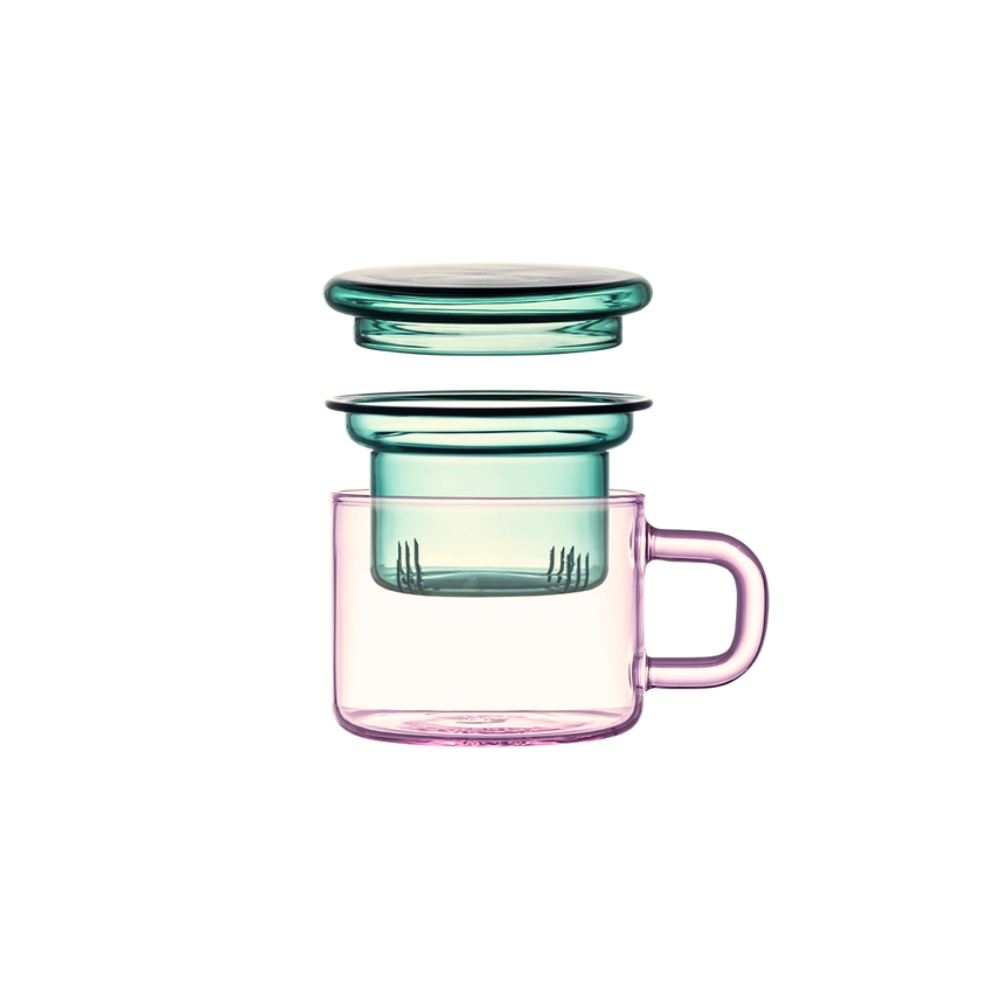 Glass mug with tea strainer insert