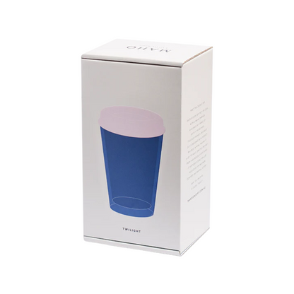 Maho glass cuddle cup in blue with pink lidin white box