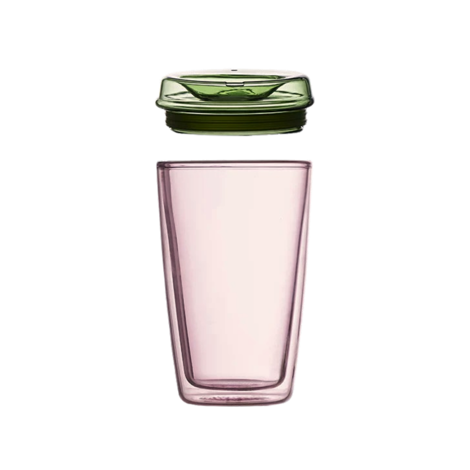 Maho glass cuddle cup in pink with green lid