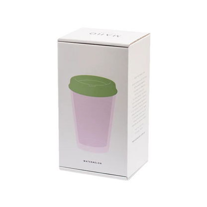 Maho glass cuddle cup in pink with green lid