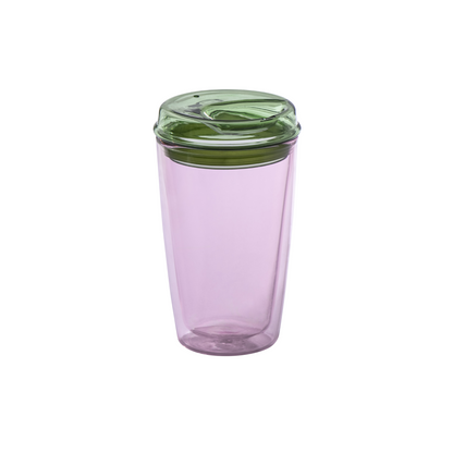 Maho glass cuddle cup in pink with green lid