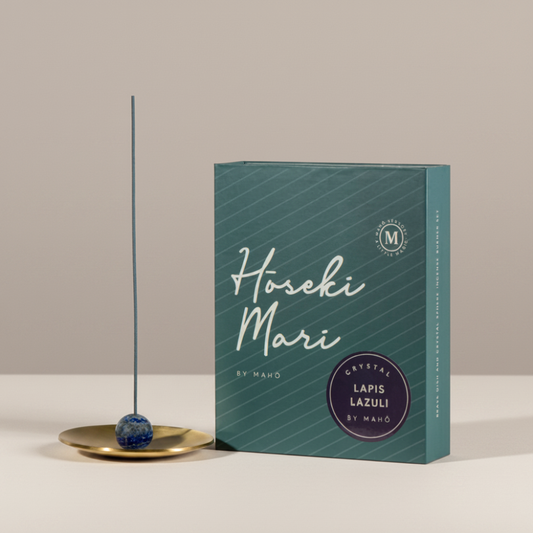 Hoseki Mari by Maho incense packaging with a single stick on a beige background