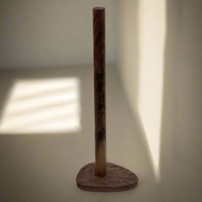 Walnut toilet roll holder on a neutral background