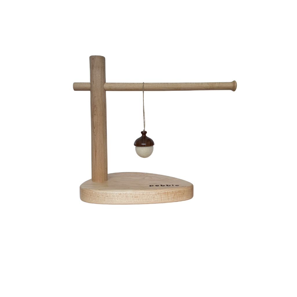 Hand turned walnut and white felt acorn ornament with jute loop. Australian Made natural Christmas decoration for slow living