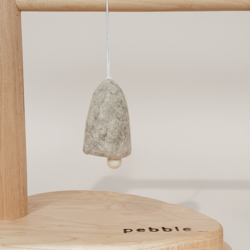 Earthy marbled beige felt bell ornament with white clapper and cotton hanging string- Pebble Studio festive decor