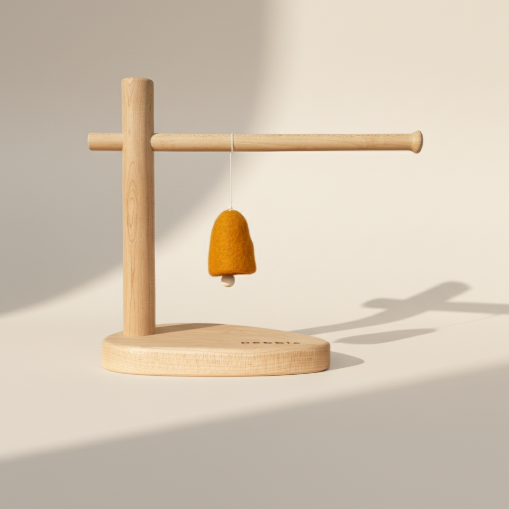 Golden saffron wool felt bell ornament with snow-white felt clapper and jute loop- handmade Christmas decoration