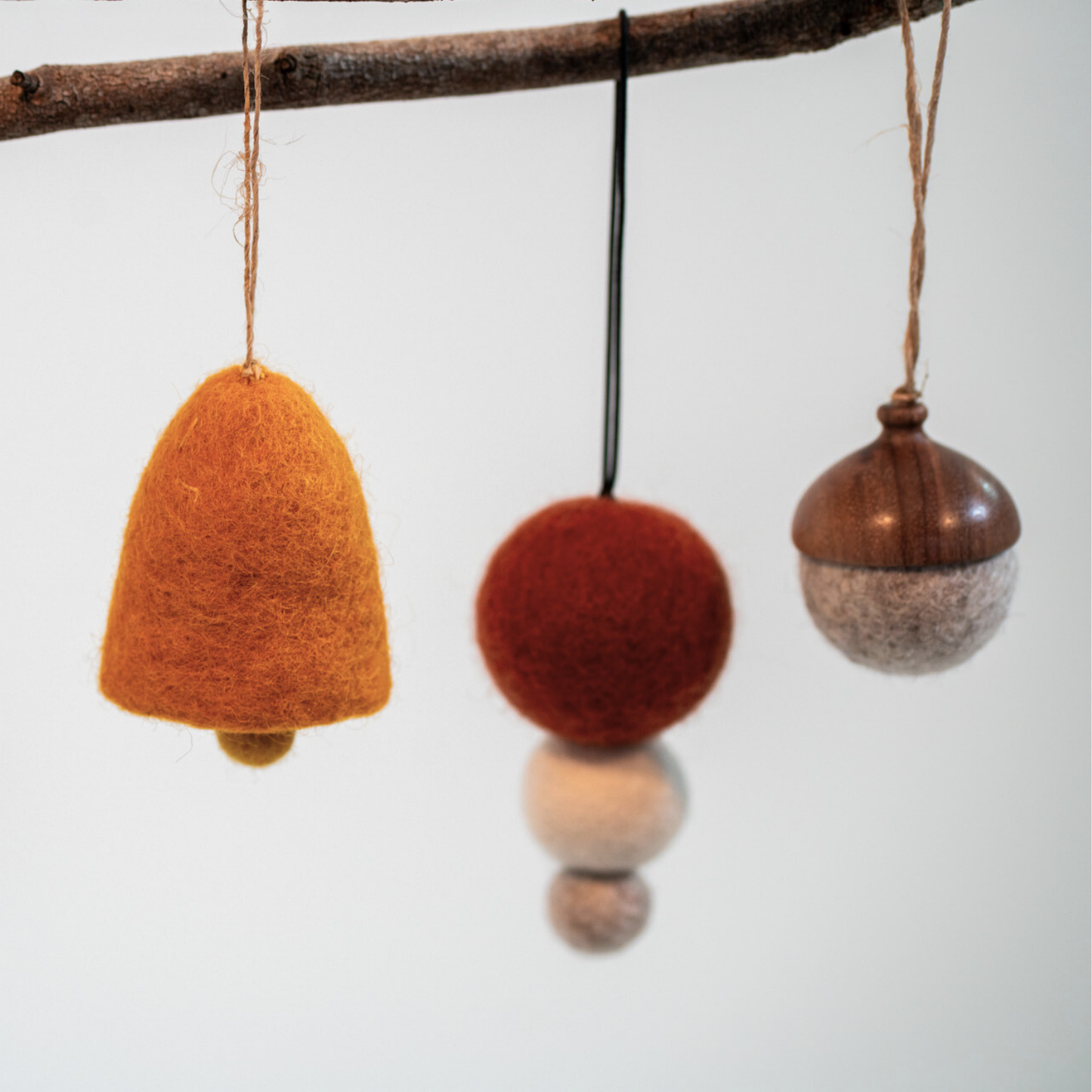 Christmas Acorns- Marbled Beige | Hand Turned Walnut & Felt Ornaments