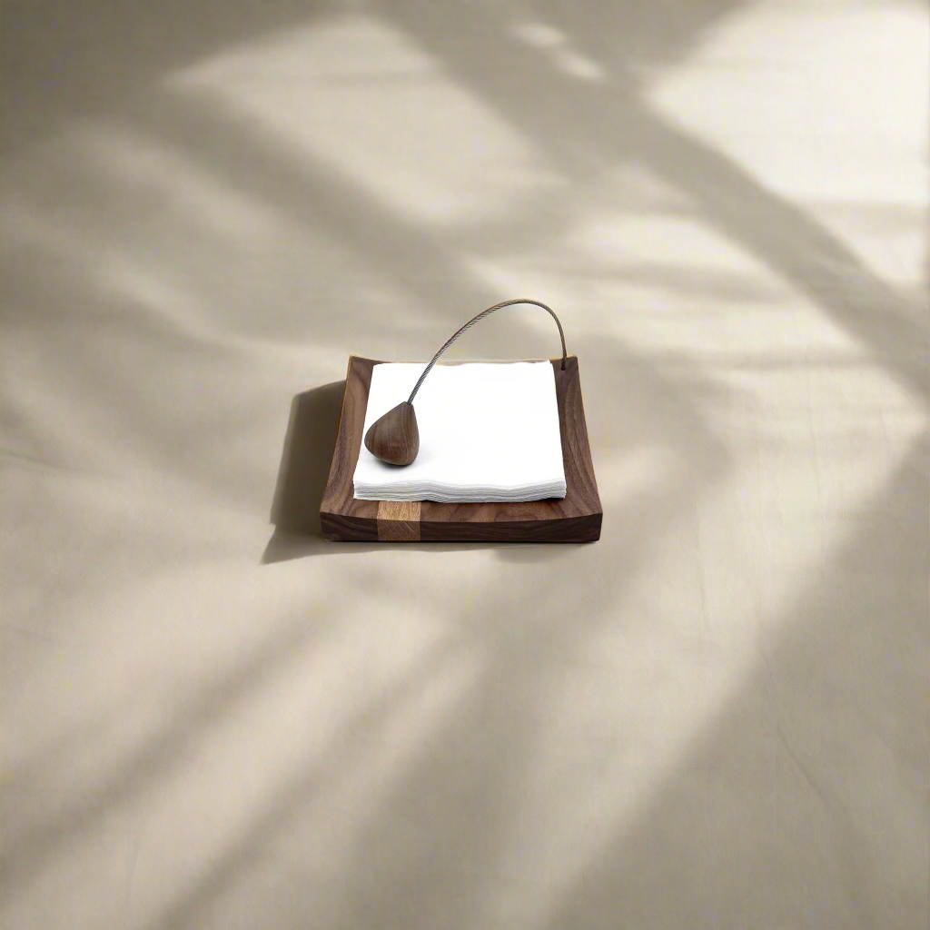 Kirkham wooden napkin holder handcrafted from solid walnut and oak for kitchen and dining table