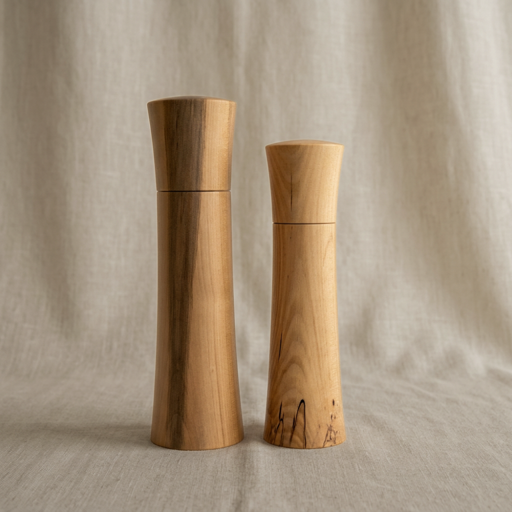 Kirkham Salt & Pepper Mills, handturned from Australian Sassafrass