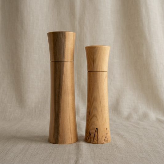 Kirkham Salt & Pepper Mills, handturned from Australian Sassafrass