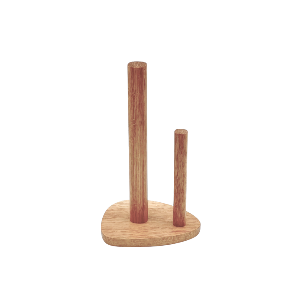 Wooden paper towel holder on a white background