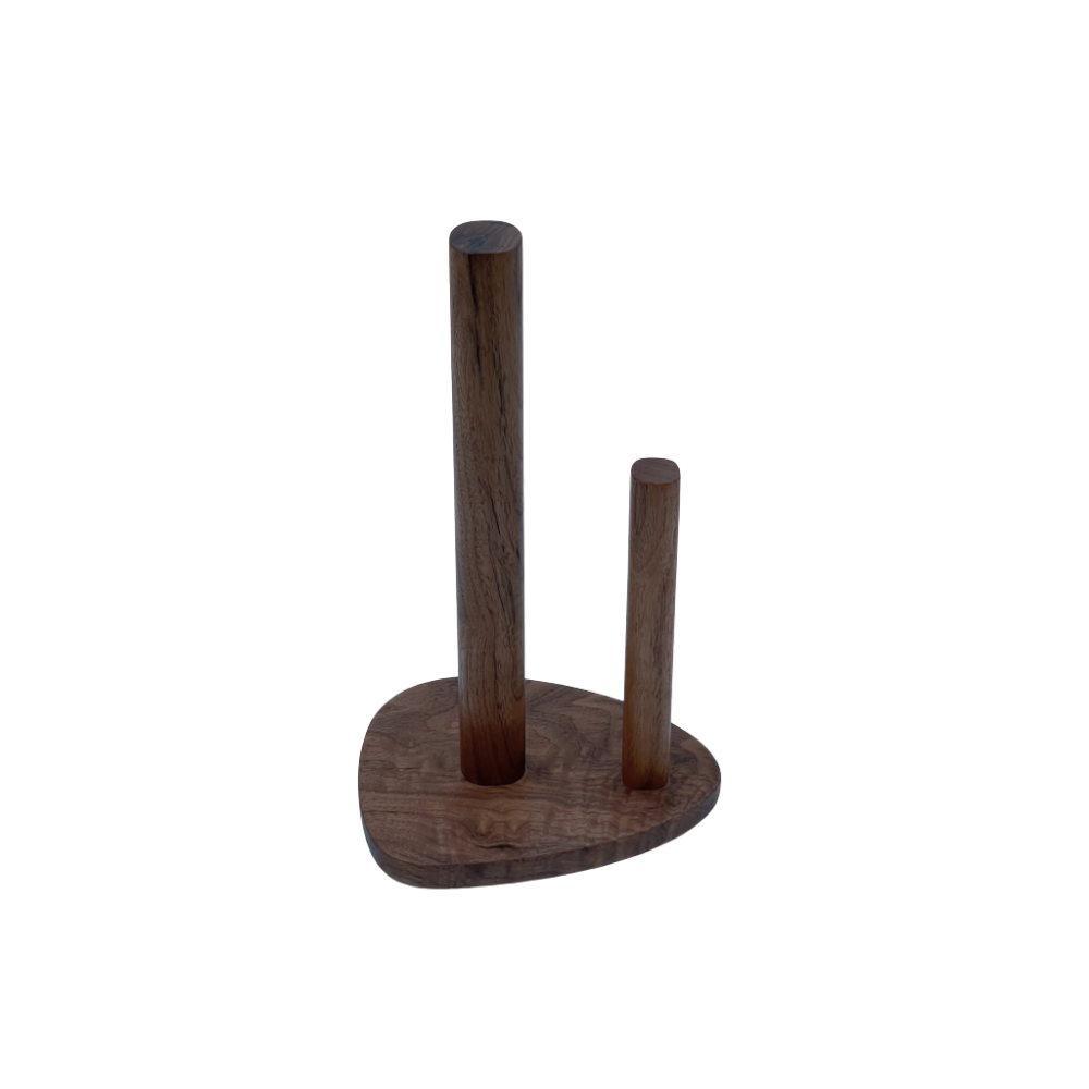 Wooden paper towel holder on a white background