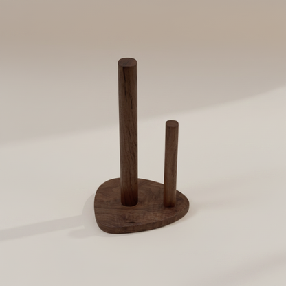 Wooden paper towel holder on a beige background