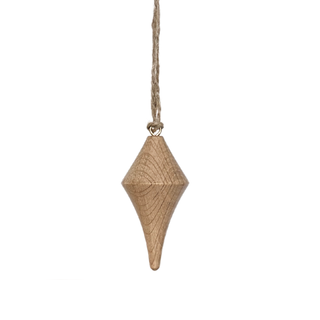 Minimalist icicle-shaped wooden ornament in oak – handmade Australian ornament for slow holiday styling
