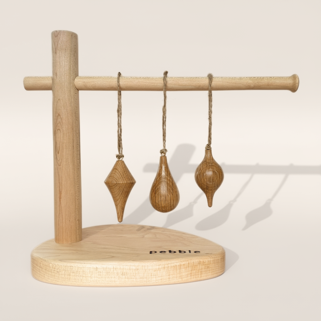 Minimalist icicle-shaped wooden ornaments in oak – handmade Australian ornament for slow holiday styling