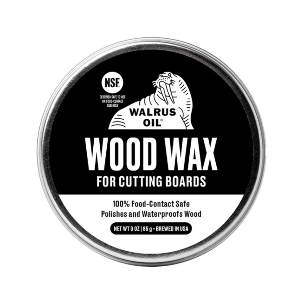 Tin of Walrus Oil Wood Wax for cutting boards on a white background