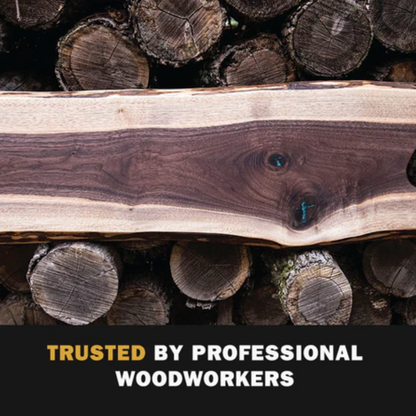 Wooden logs with a large wooden board on top, labeled 'Trusted by Professional Woodworkers'.