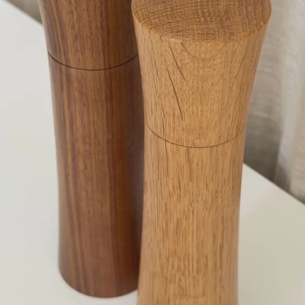 Pebble Studio handcrafted Walnut and Oak salt & pepper mills in Large size.