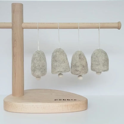 Earthy marbled beige felt bell ornaments with white clapper and cotton hanging string- Pebble Studio festive decor